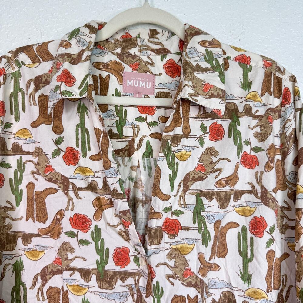 Show Me Your Mumu Top Womens Large Rodeo Escape Early Riser Cowboy Western Shirt - Picture 4 of 10